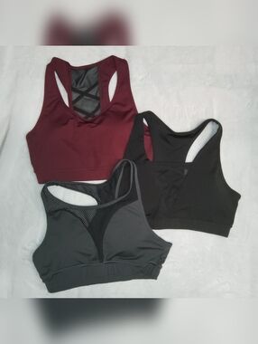POP Fit Racerback Sports Bra Set - Burgundy, Black & Charcoal